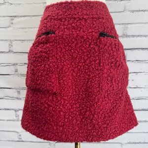 Armani Exchange Womens Red Boucle Teddy Mini Skirt‎ Textured Zip Pocket Size 6